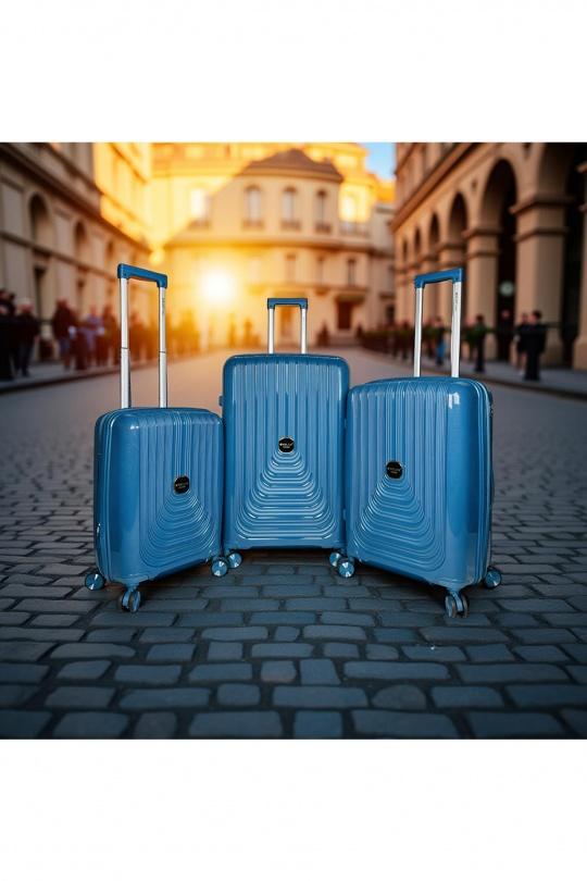 Valigie Borse Peacock blue Helios Bagages NAÏADES, LOT DE 3 VALISES EN POLYPROPYLÈNE AVEC SOUFFLET EXTENSIBLE. (HLS-788) B #c Efashion Paris