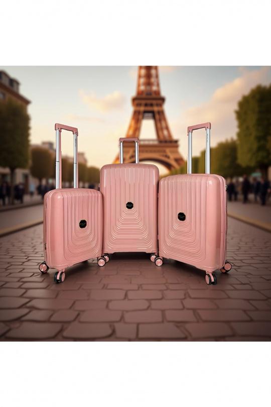 Valigie Borse Coral pink Helios Bagages NAÏADES, LOT DE 3 VALISES EN POLYPROPYLÈNE AVEC SOUFFLET EXTENSIBLE. (HLS-788) RG #c Efashion Paris