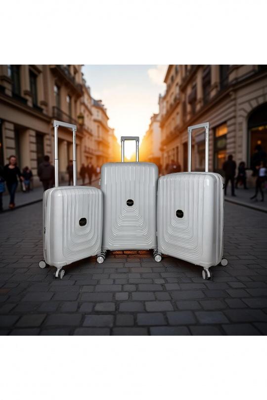 Valigie Borse Silver Helios Bagages NAÏADES, LOT DE 3 VALISES EN POLYPROPYLÈNE AVEC SOUFFLET EXTENSIBLE. (HLS-788) S #c Efashion Paris