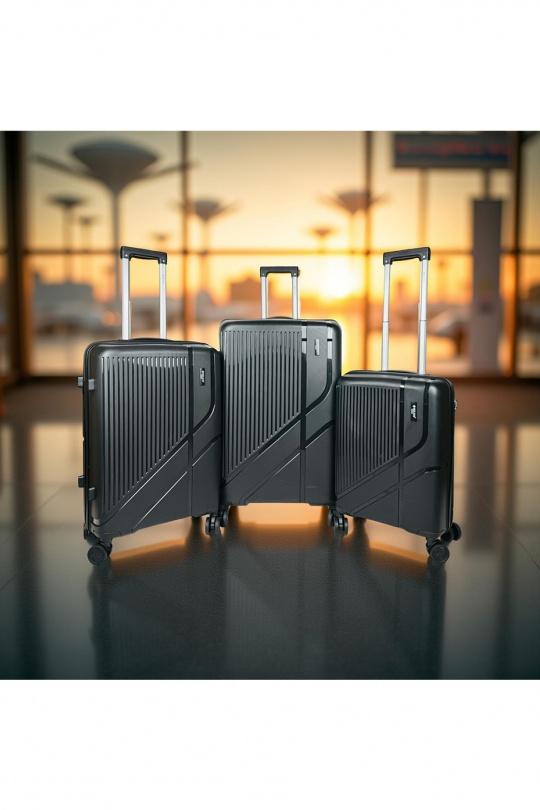 Valigie Borse Black Helios Bagages FLIGHT, LOT DE 3 VALISES EN POLYPROPYLÈNE. (HLS-63) N #c Efashion Paris