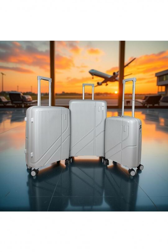Valigie Borse Silver Helios Bagages FLIGHT, LOT DE 3 VALISES EN POLYPROPYLÈNE. (HLS-63) S #c Efashion Paris