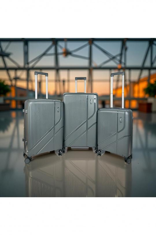 Valigie Borse Dark grey Helios Bagages FLIGHT, LOT DE 3 VALISES EN POLYPROPYLÈNE. (HLS-63) G #c Efashion Paris