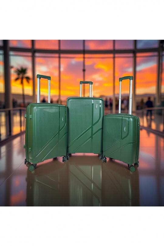 Valigie Borse Bottle green Helios Bagages FLIGHT, LOT DE 3 VALISES EN POLYPROPYLÈNE. (HLS-63) GR #c Efashion Paris