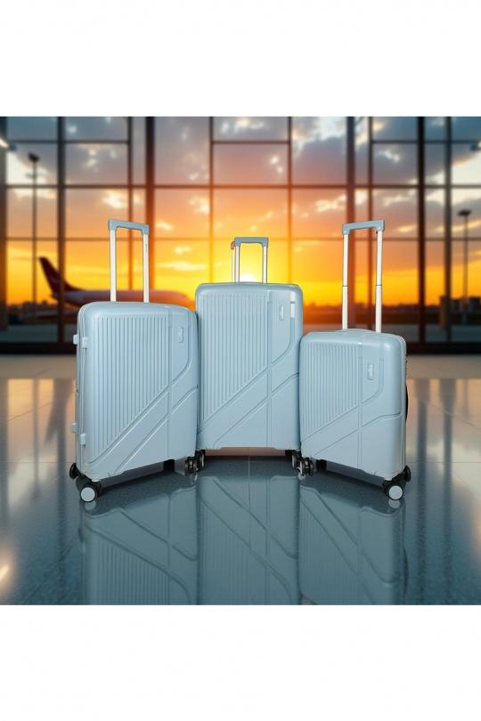 Valigie Borse Pastel blue Helios Bagages FLIGHT, LOT DE 3 VALISES EN POLYPROPYLÈNE. (HLS-63) B #c Efashion Paris