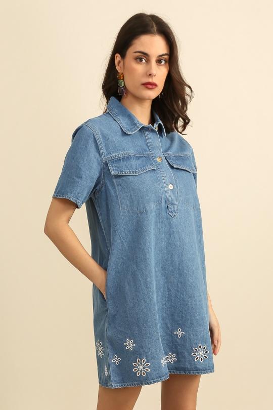 Robes courtes Femme Bleu clair Daphnea 6056 Efashion Paris