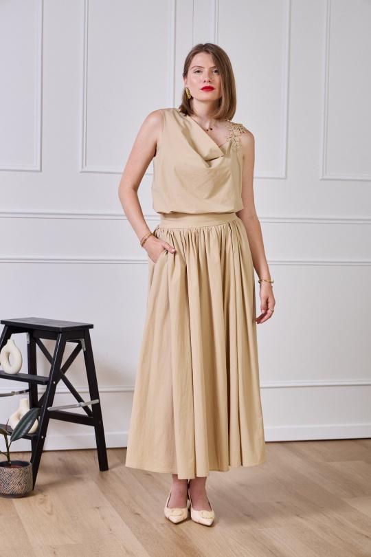 Skirts Women Beige Lulumary SK858 Efashion Paris
