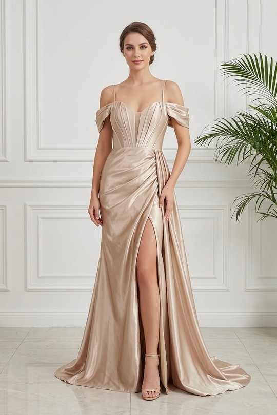 Robes de soirée Femme Beige Champagne Alice Desir R0612 Efashion Paris