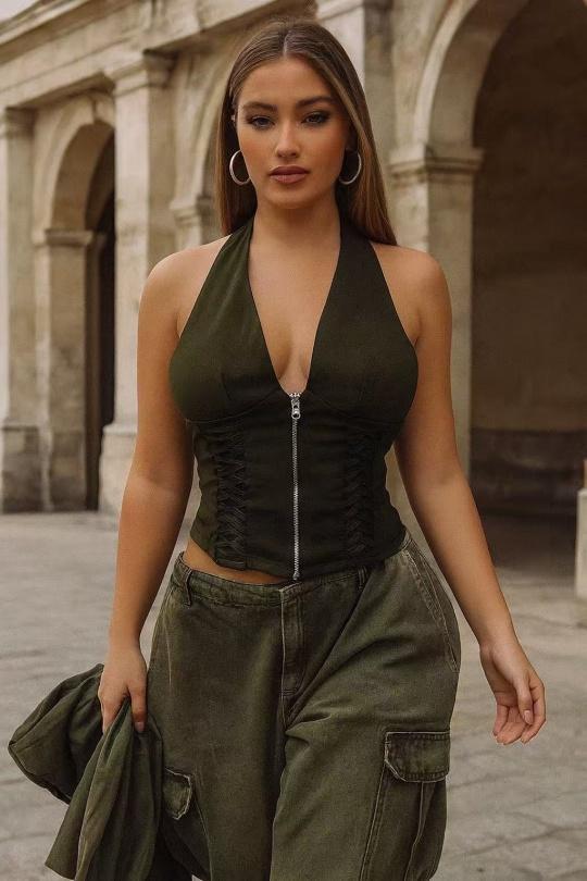 Top Donna Khaki Osley - Mochy H10708 Efashion Paris