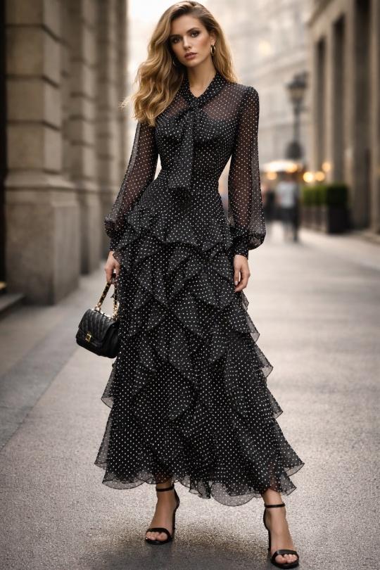 Abiti al polpaccio Donna Black Osley - Mochy R13091-1 Efashion Paris