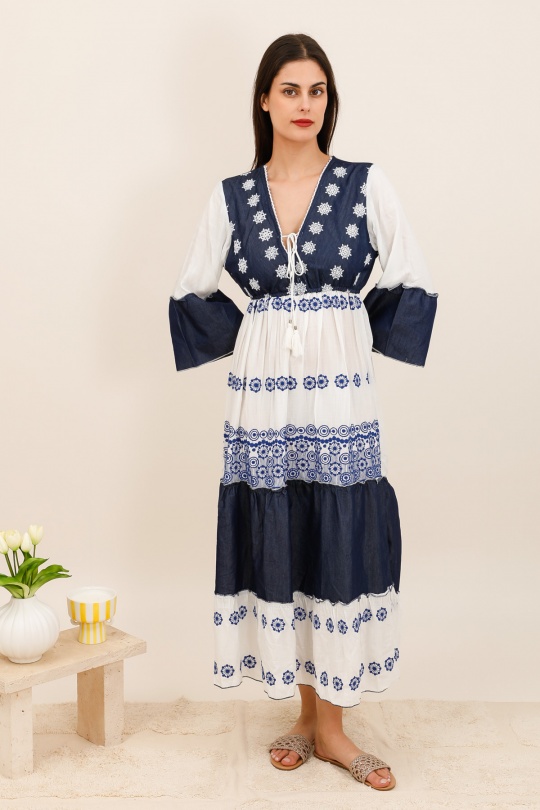 Robes longues Femme Blanc/Marine CMP55 / DIX-ONZE R15346 Efashion Paris