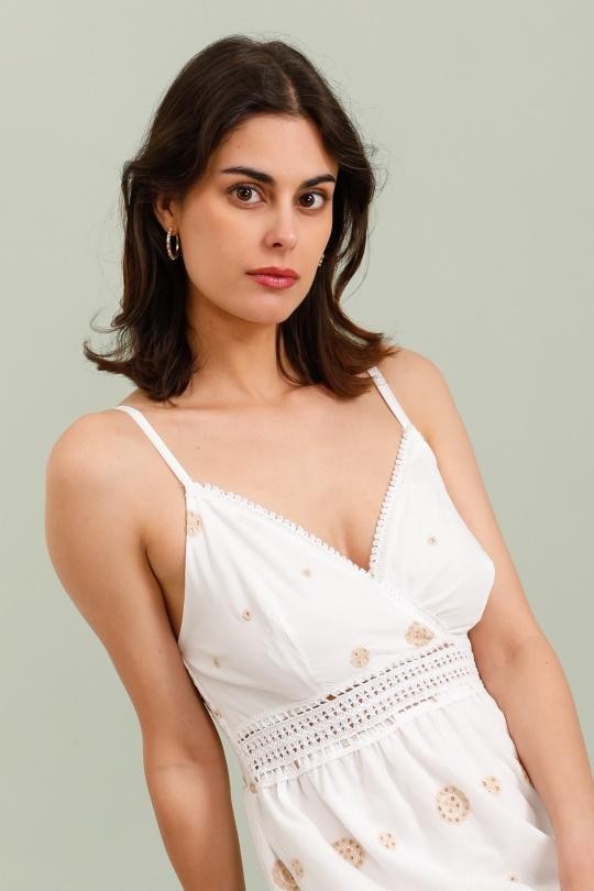 Robes mi-longues Femme Beige/Blanc CMP55 / DIX-ONZE 8073-1 Efashion Paris