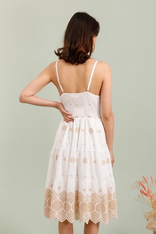 Robes mi-longues Femme Beige/Blanc CMP55 / DIX-ONZE 8073-1 Efashion Paris