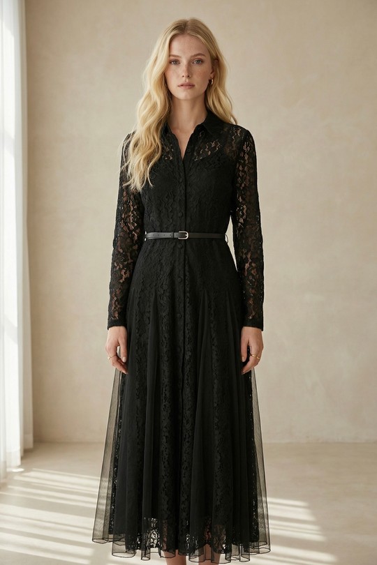 Robes longues Femme Noir FRIME 2659 Efashion Paris