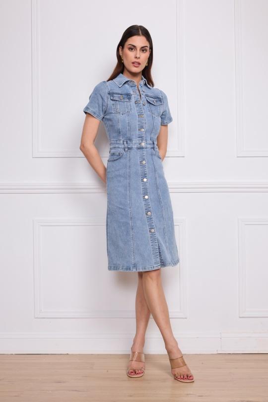 Vestidos a media pierna Mujer Light blue MELENA DIFFUSION E2865 Efashion Paris