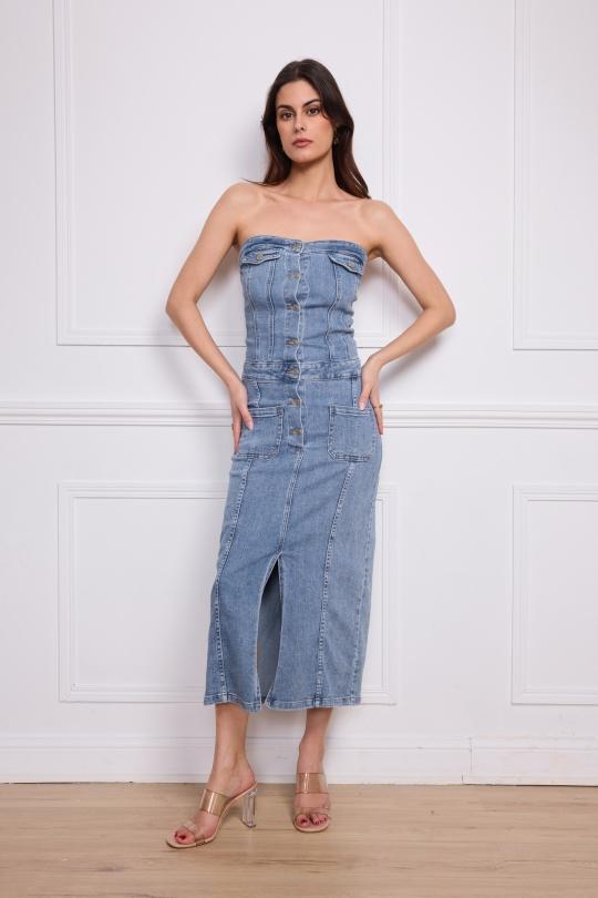 Robes longues Femme Bleu clair MELENA DIFFUSION E2861 Efashion Paris