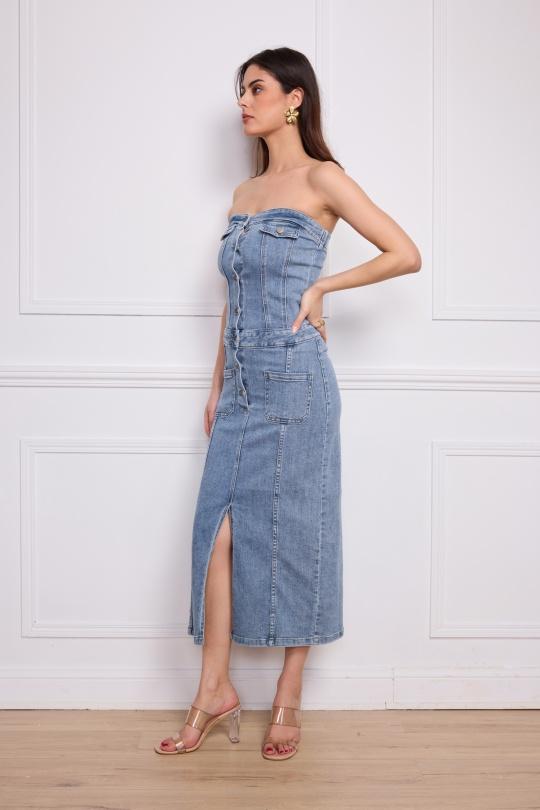 Robes longues Femme Bleu clair MELENA DIFFUSION E2861 Efashion Paris