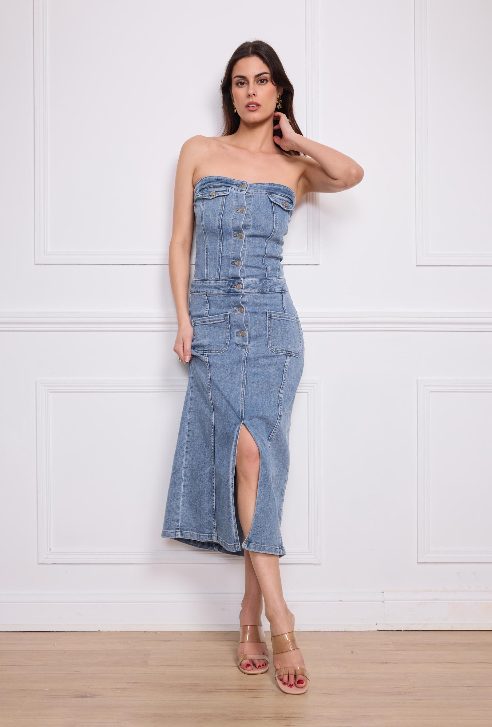 Robes longues Femme Bleu clair MELENA DIFFUSION E2861 #c Efashion Paris