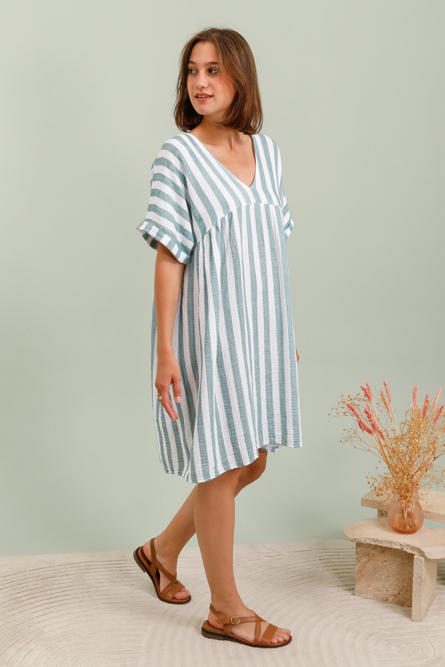Robes mi-longues Femme Vert amande ZELIA 4090-RL #c Efashion Paris
