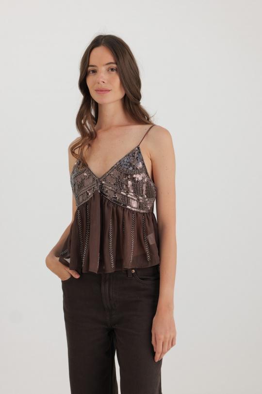 Camisetas sin mangas Mujer Brown Golden Live 2048 Efashion Paris