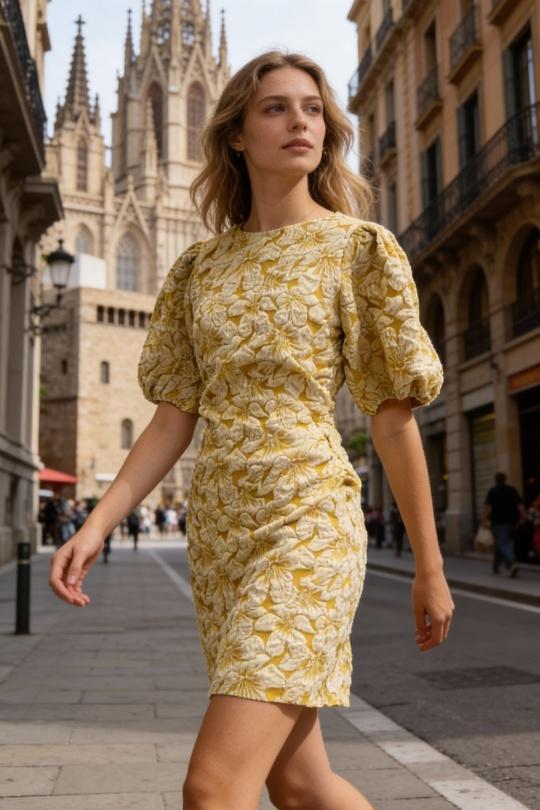 Robes courtes Femme Jaune Golden Live L058 Efashion Paris