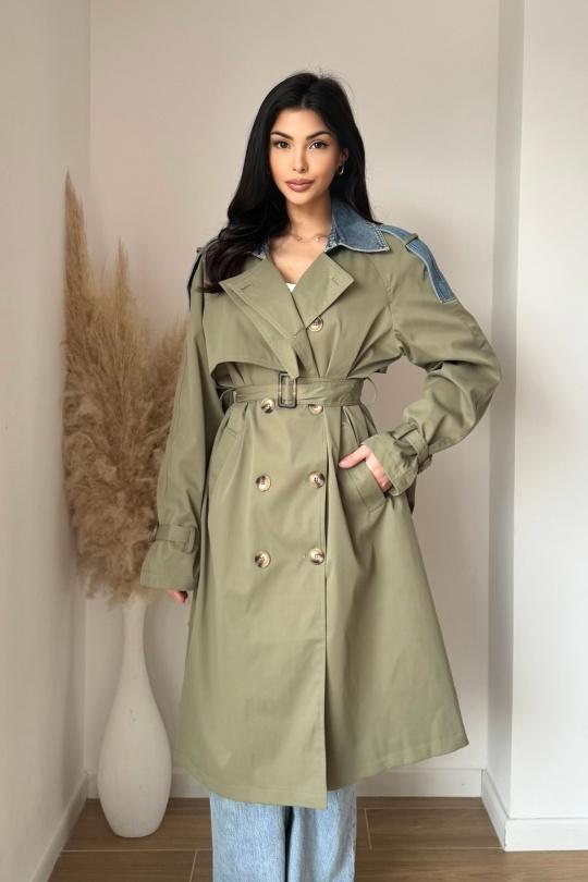 Trench coats Women Light blue KOOLOOK  W105-1 Efashion Paris