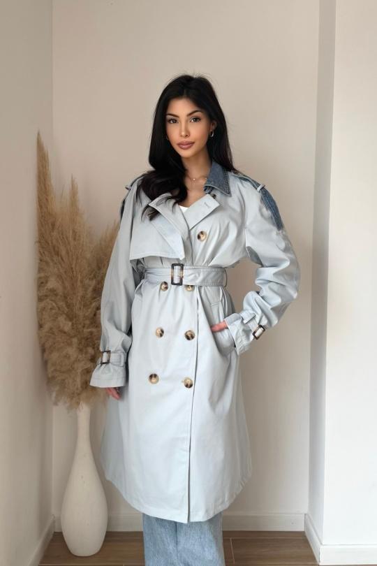 Trench coats Women Light blue KOOLOOK  W105-1 Efashion Paris