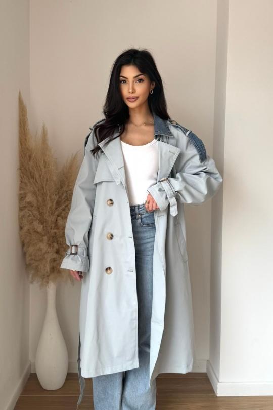 Trench coats Women Light blue KOOLOOK  W105-1 Efashion Paris