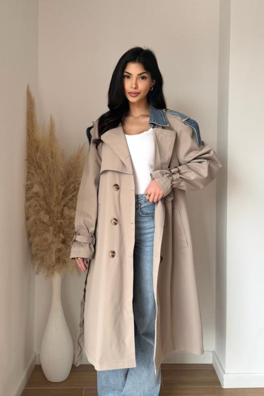 Trench coats Women Light blue KOOLOOK  W105-1 Efashion Paris