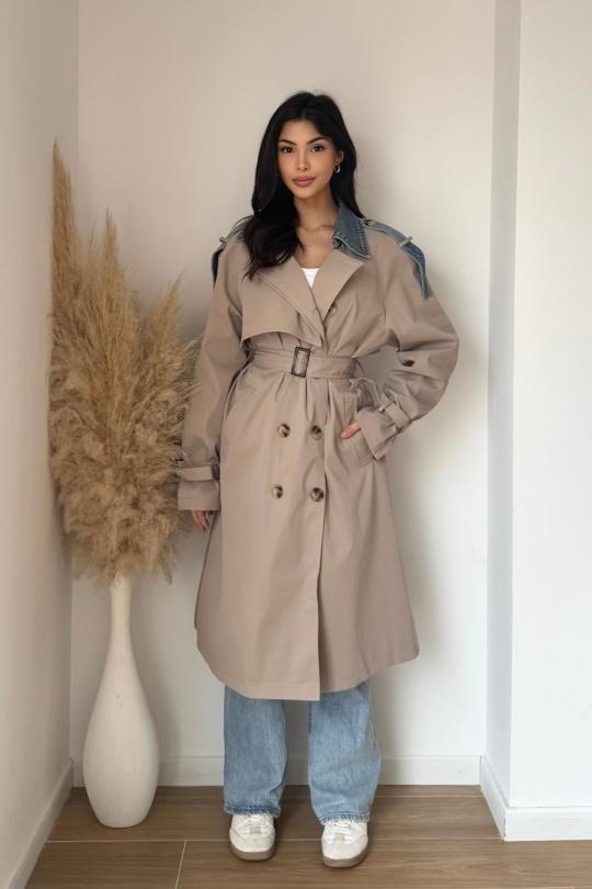 Trench coats Women Light blue KOOLOOK  W105-1 Efashion Paris