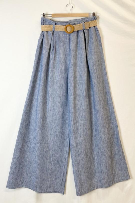 Trousers Women DENIM BLUE Catherine S VL  LARGE BELT PANTS Efashion Paris