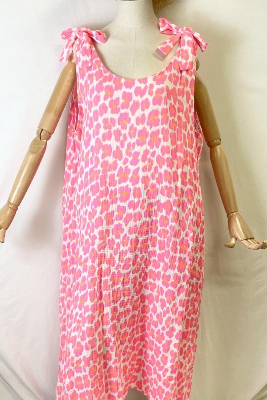 Robes mi-longues Femme Rose fluo Catherine S GZ100 LEOPARD DRESS Efashion Paris