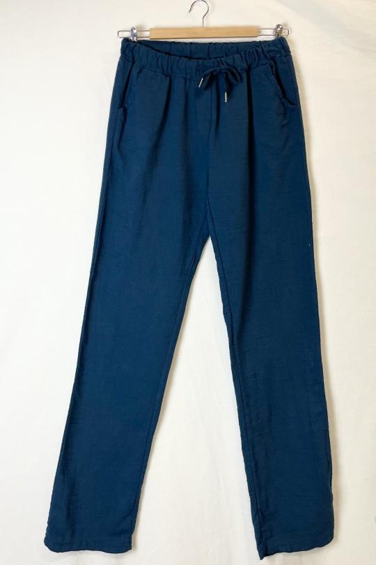 Trousers Women Navy blue Catherine S CASUAL COTTON LIN PANTS Efashion Paris
