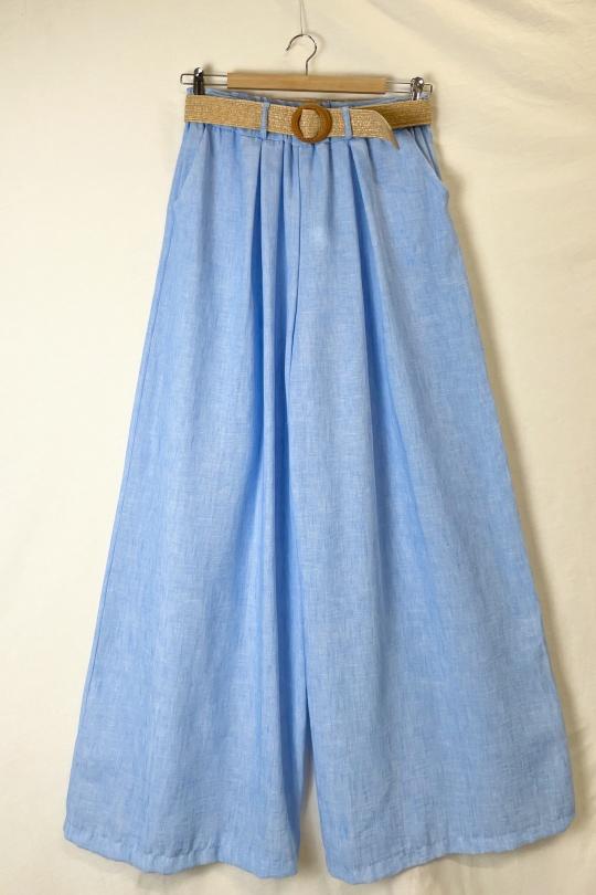 Trousers Women Light blue Catherine S VL  LARGE BELT PANTS Efashion Paris