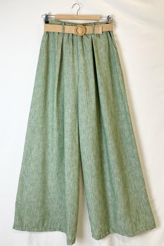 Trousers Women Khaki Catherine S VL  LARGE BELT PANTS Efashion Paris