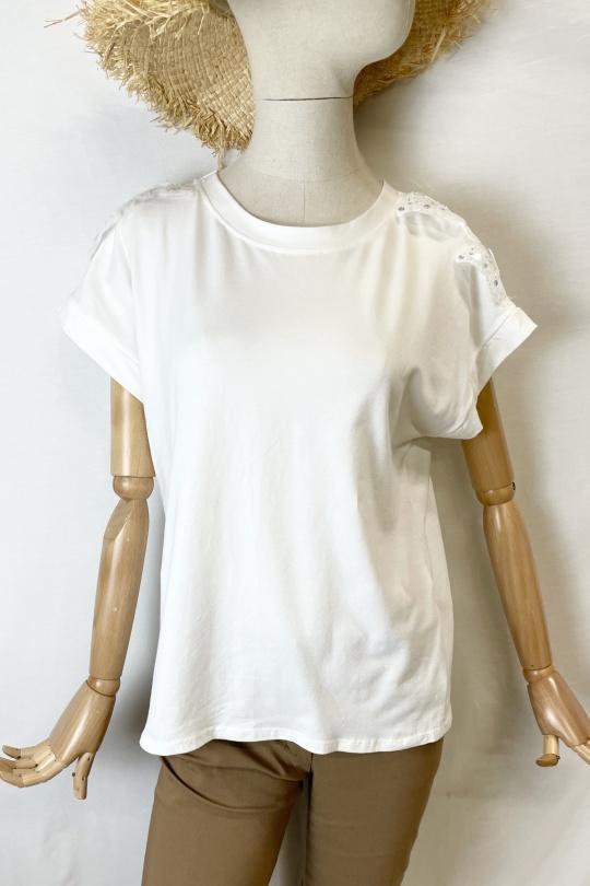 T-shirts Women White Catherine S T-SHIRT PAPILLON EPAULETTE Efashion Paris