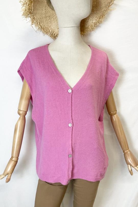 Gilets Femme Rose bonbon Catherine S 780 CARDIGAN BOUTONNÉE Efashion Paris