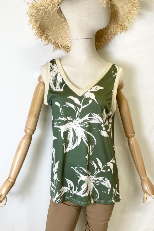 Camisetas sin mangas Mujer Khaki Catherine S VP TOP FLEURIE  Efashion Paris