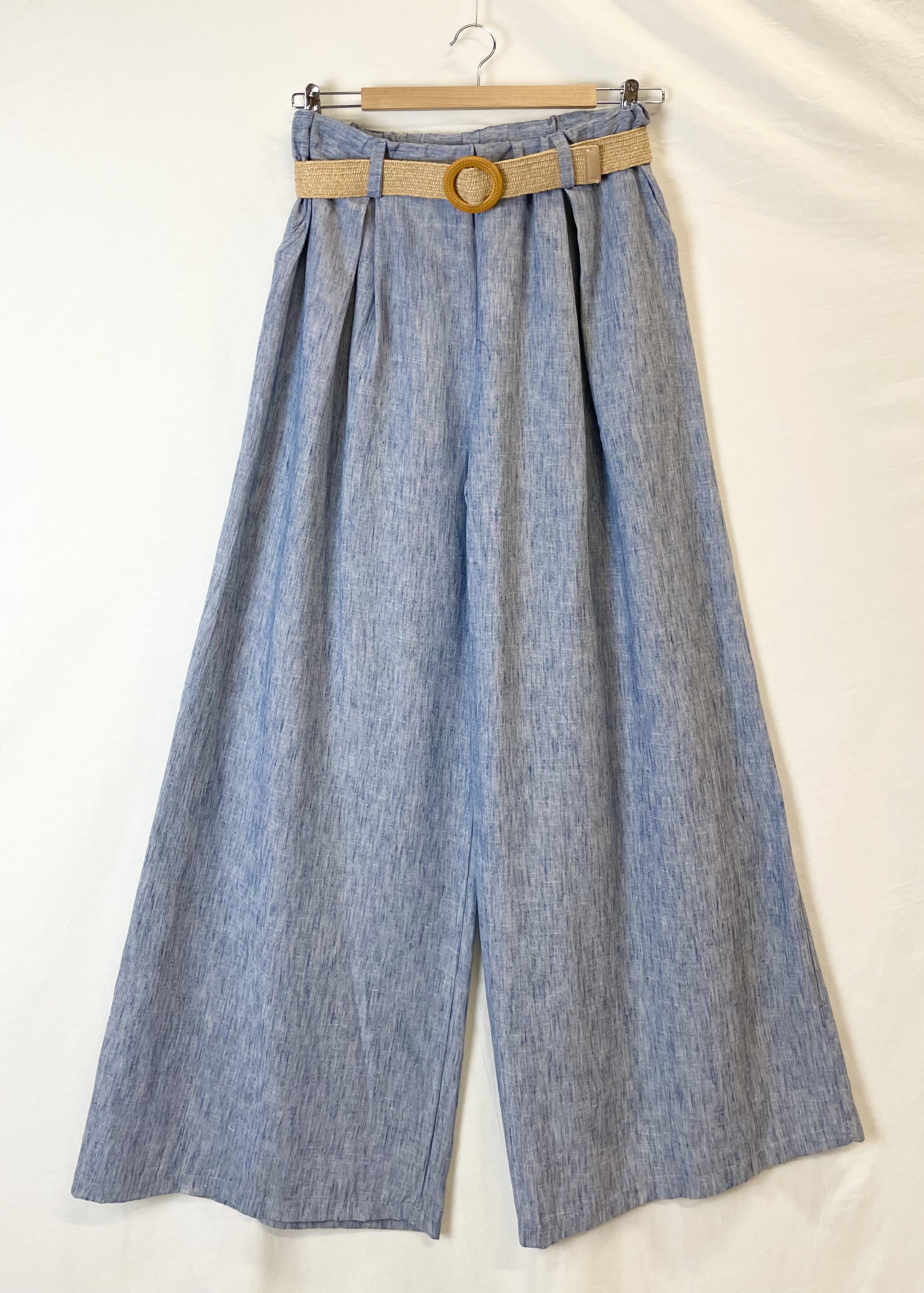 Trousers Women DENIM BLUE Catherine S VL  LARGE BELT PANTS #c Efashion Paris