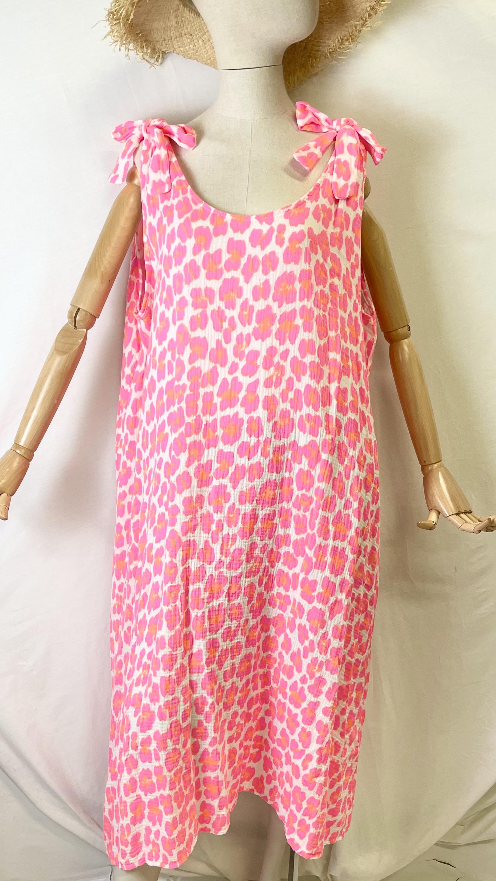Robes mi-longues Femme Rose fluo Catherine S GZ100 LEOPARD DRESS #c Efashion Paris