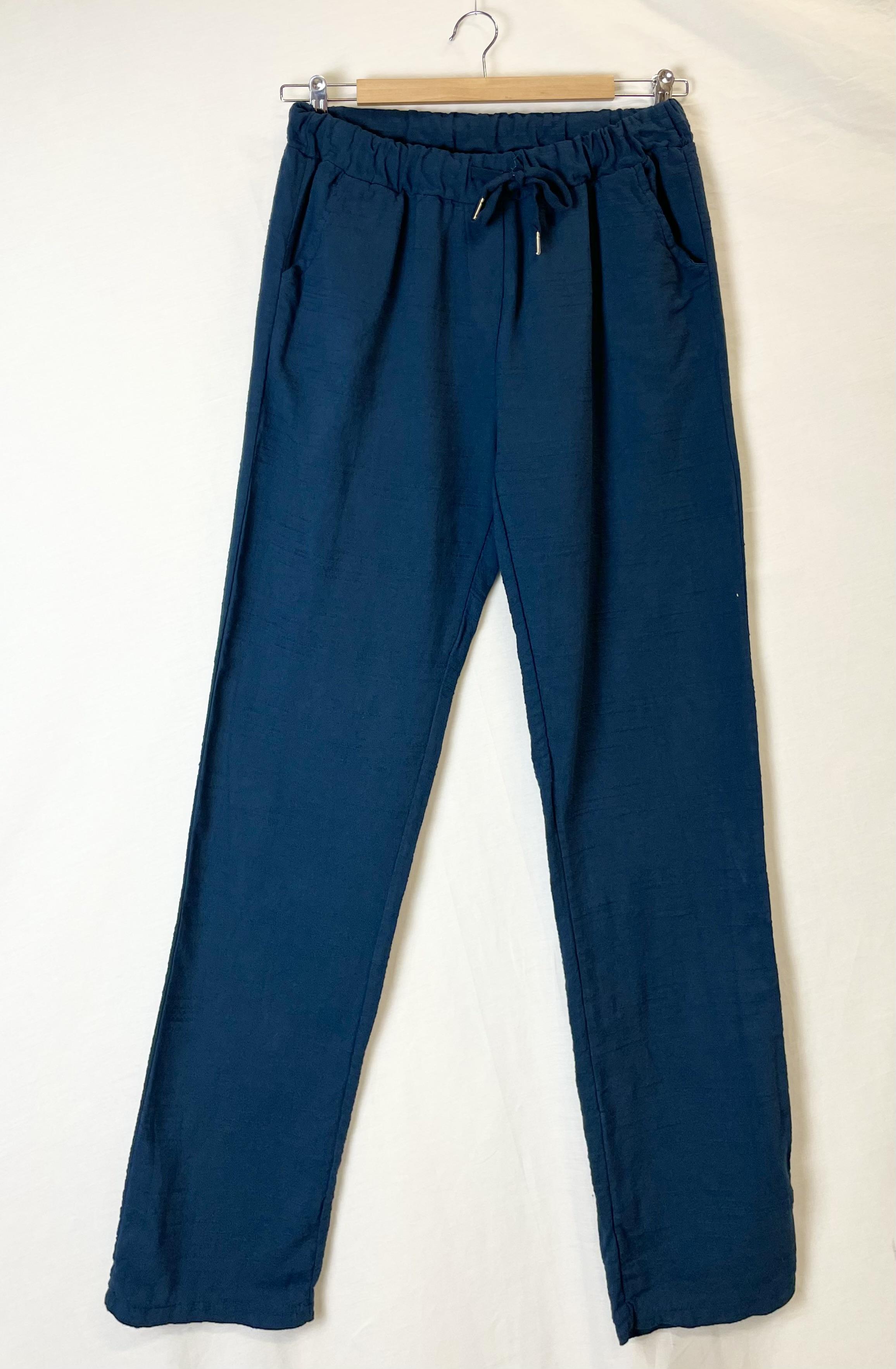 Trousers Women Navy blue Catherine S CASUAL COTTON LIN PANTS #c Efashion Paris