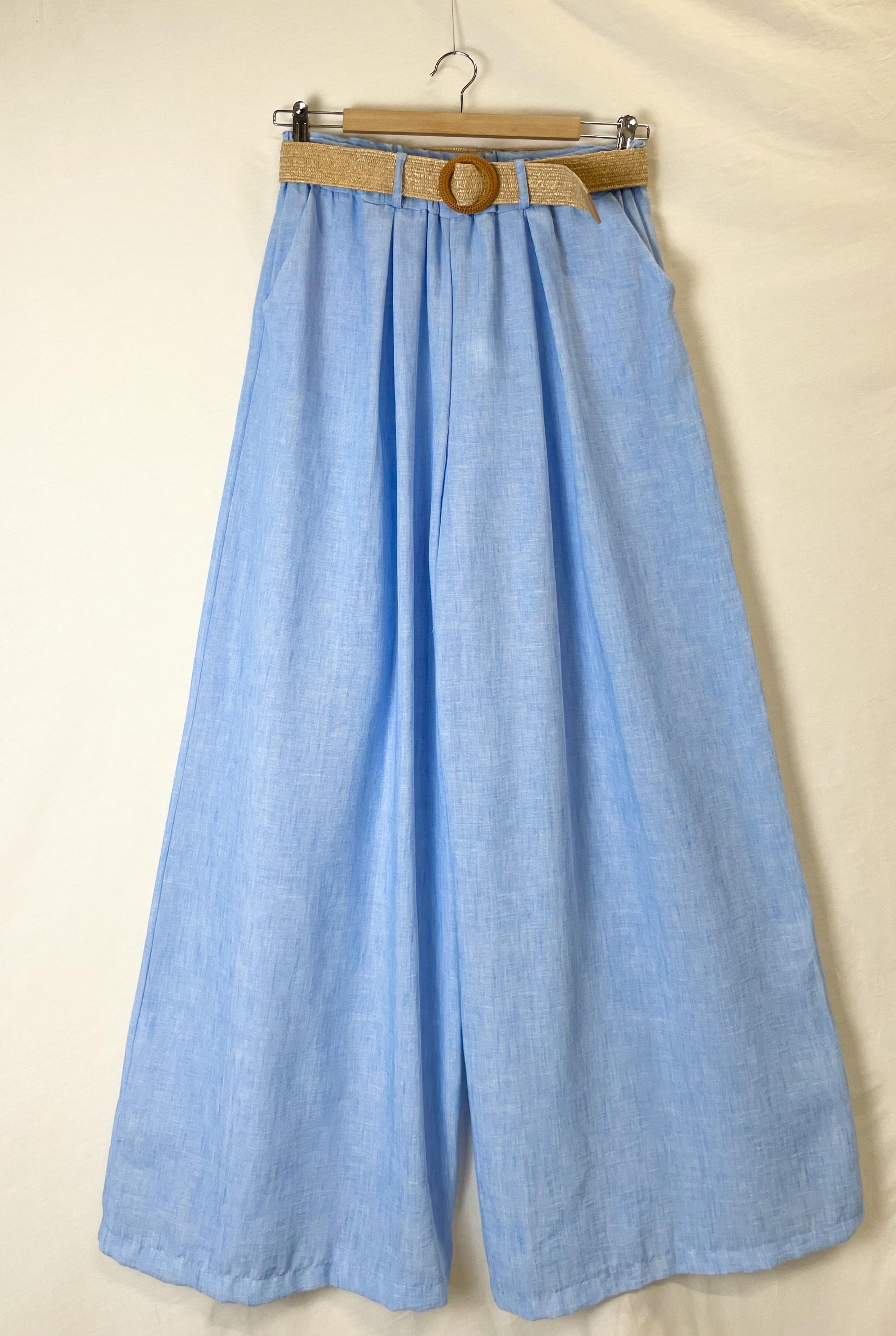 Trousers Women Light blue Catherine S VL  LARGE BELT PANTS #c Efashion Paris