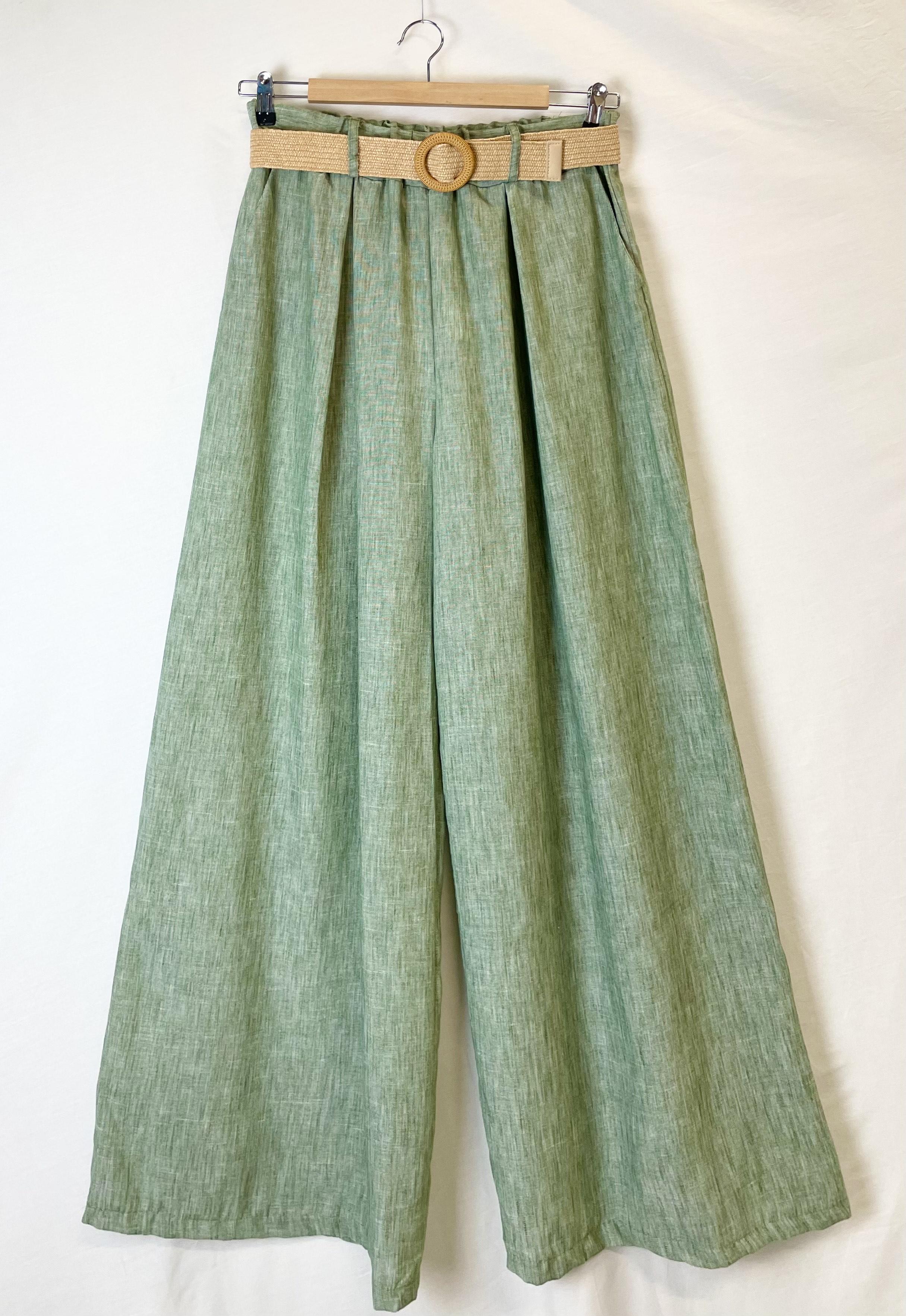 Trousers Women Khaki Catherine S VL  LARGE BELT PANTS #c Efashion Paris