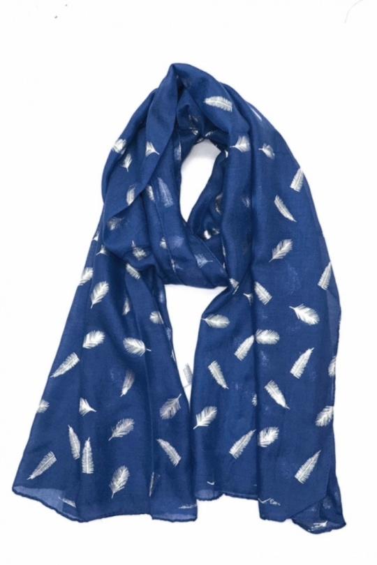Foulards Accessoires Bleu LINETA B-14 FOULARD AVEC DORURE PLUME Efashion Paris