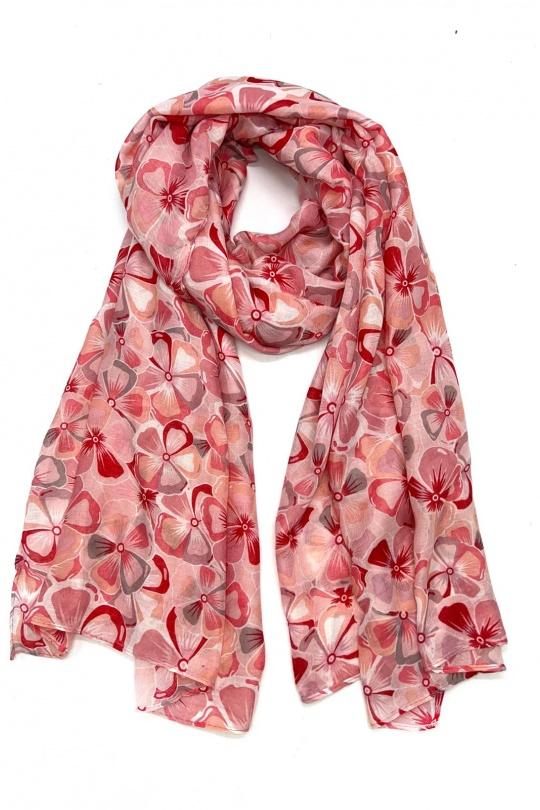 Foulards Accessoires Rouge LINETA LN-34 FOULARD IMPRIMÉ FLEURI Efashion Paris