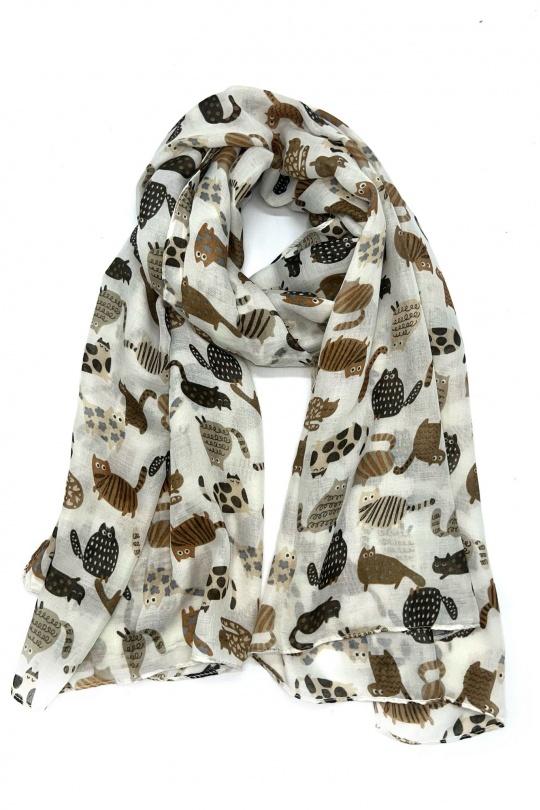 Foulards Accessoires Beige LINETA LN-83 FOULARD IMPRIMÉ CHAT Efashion Paris