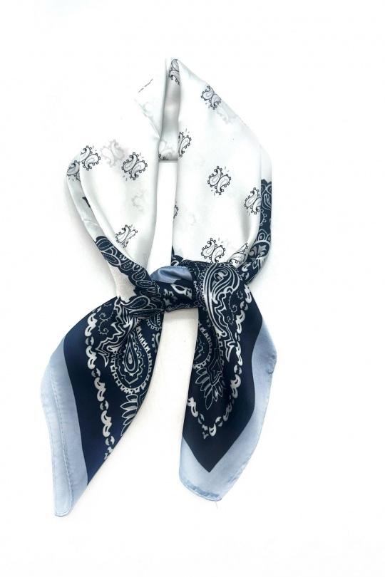 Fulares Complementos Blue LINETA D-149 FOULARD TOUCHE SOIE 70X70 MOTIF PRAISLEY Efashion Paris