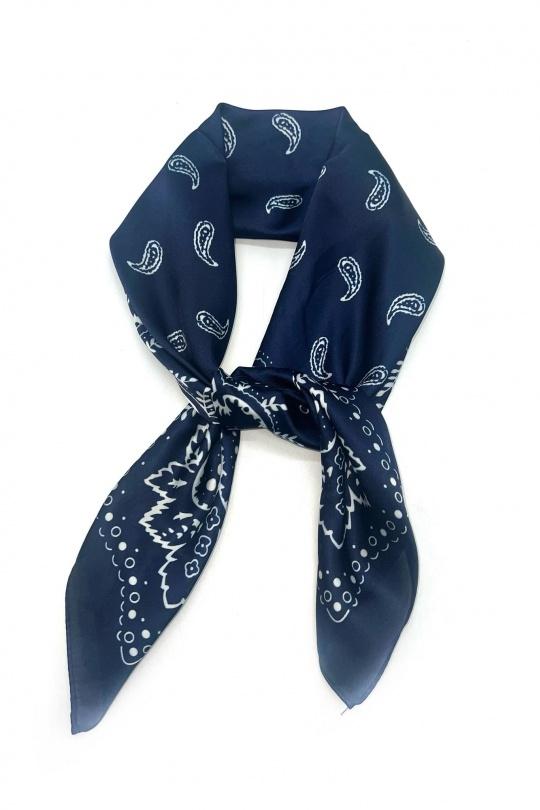 Fulares Complementos Blue LINETA D-151 FOULARD TOUCHE SOIE 70X70 MOTIF BANDANA Efashion Paris