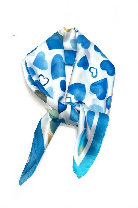 Foulards Accessoires Bleu LINETA D-167 FOULARD TOUCHE SOIE 70X70 MOTIF COEUR  Efashion Paris