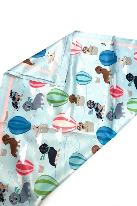 Foulards Accessoires Bleu ciel LINETA J-19 FOULARD TOUCHE SOIE 70X70 MOTIF CHIEN  Efashion Paris