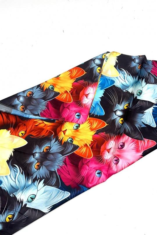 Foulards Accessoires Multicolore LINETA #7 FOULARD TOUCHE SOIE 70X70 MOTIF CHAT   Efashion Paris